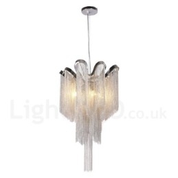 Lustre de borlas de alumínio com pingente de designer, cor prata