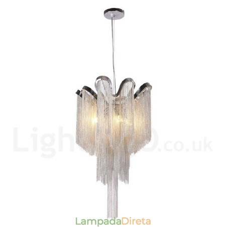 Lustre de borlas de alumínio com pingente de designer, cor prata Lustre de borlas de alumínio com pingente de designer, cor prata