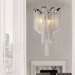 Lustre de borlas de alumínio com pingente de designer, cor prata