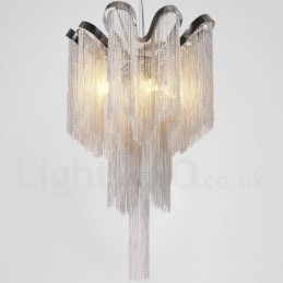 Lustre de borlas de alumínio com pingente de designer, cor prata