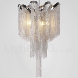 Lustre de borlas de alumínio com pingente de designer, cor prata