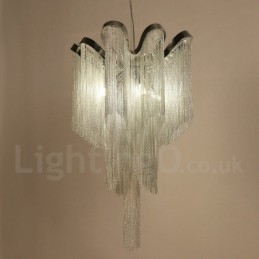 Lustre de borlas de alumínio com pingente de designer, cor prata