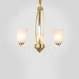 3 Luzes Pure Brass Grande Luxuoso Rústico Retro Vintage Latão Pingente Lustre com Tons de Vidro