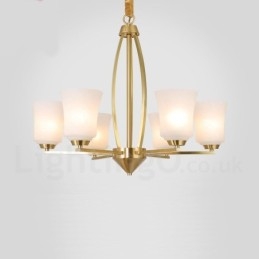 6 Luzes Pure Brass Grande Luxuoso Rústico Retro Vintage Latão Pingente Lustre com Tons de Vidro