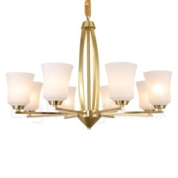 8 Luzes Pure Brass Grande Luxuoso Rústico Retro Vintage Pingente de Latão Lustre com Tons de Vidro