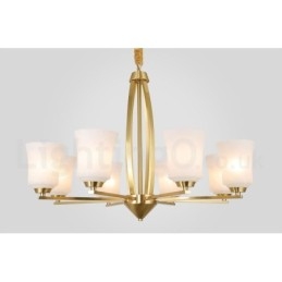 8 Luzes Pure Brass Grande Luxuoso Rústico Retro Vintage Pingente de Latão Lustre com Tons de Vidro