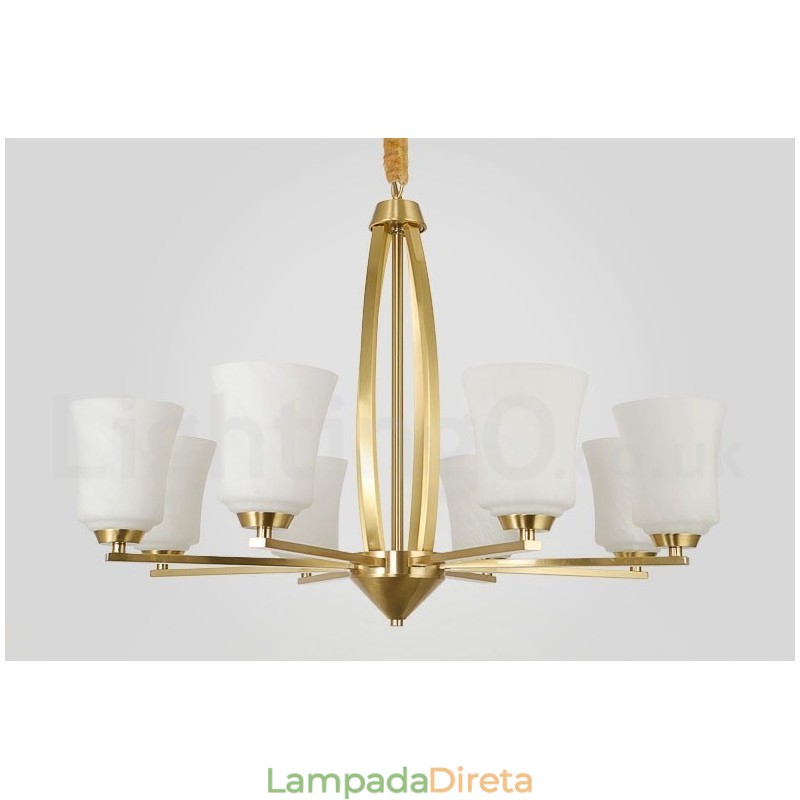 8 Luzes Pure Brass Grande Luxuoso Rústico Retro Vintage Pingente de Latão Lustre com Tons de Vidro
