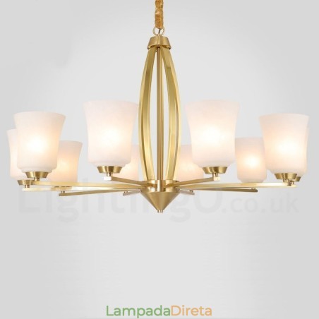 Lustre pendente de latão vintage retrô com cúpulas de vidro Lustre pendente de latão vintage retrô com cúpulas de vidro