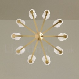 Lustre pendente de latão vintage retrô com cúpulas de vidro