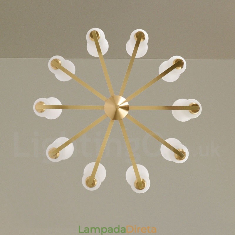 Lustre pendente de latão vintage retrô com cúpulas de vidro