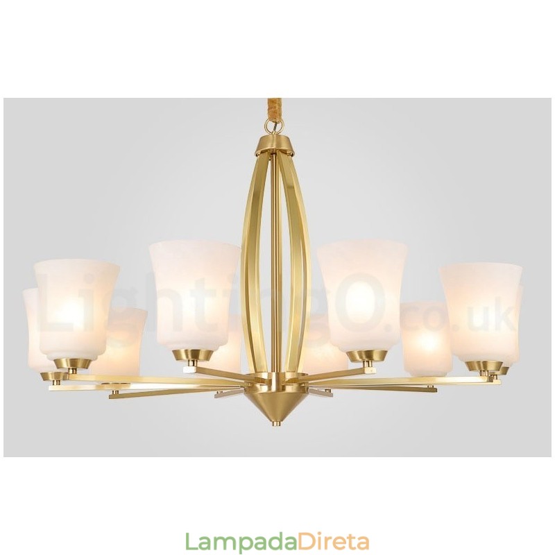 Lustre pendente de latão vintage retrô com cúpulas de vidro