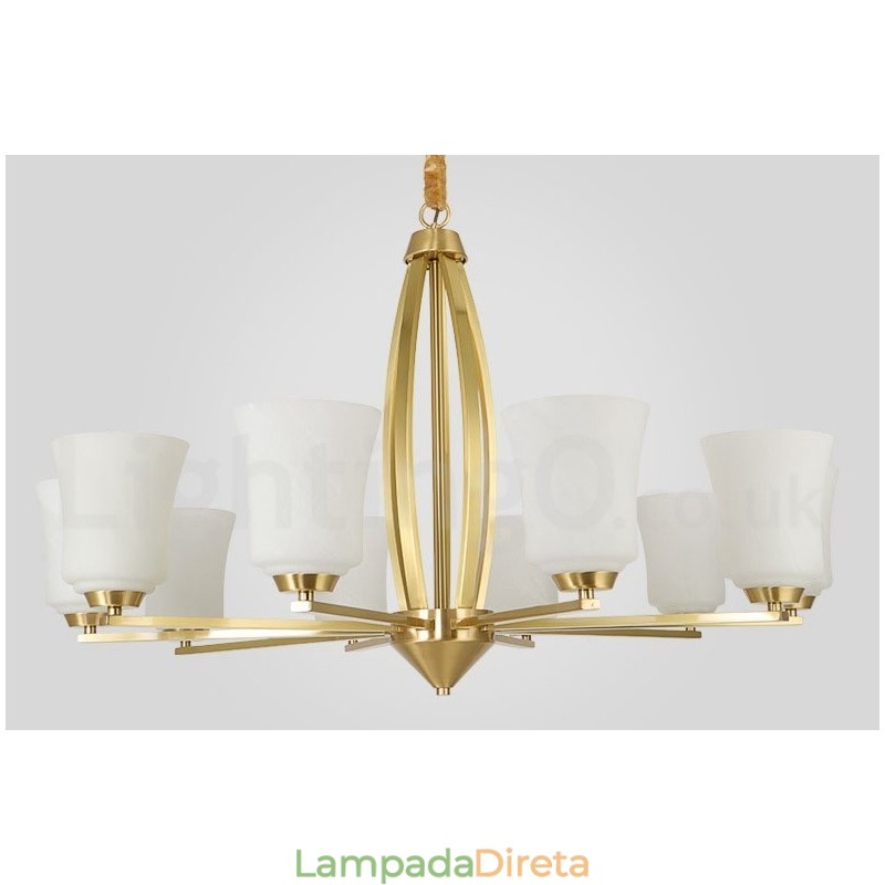 Lustre pendente de latão vintage retrô com cúpulas de vidro