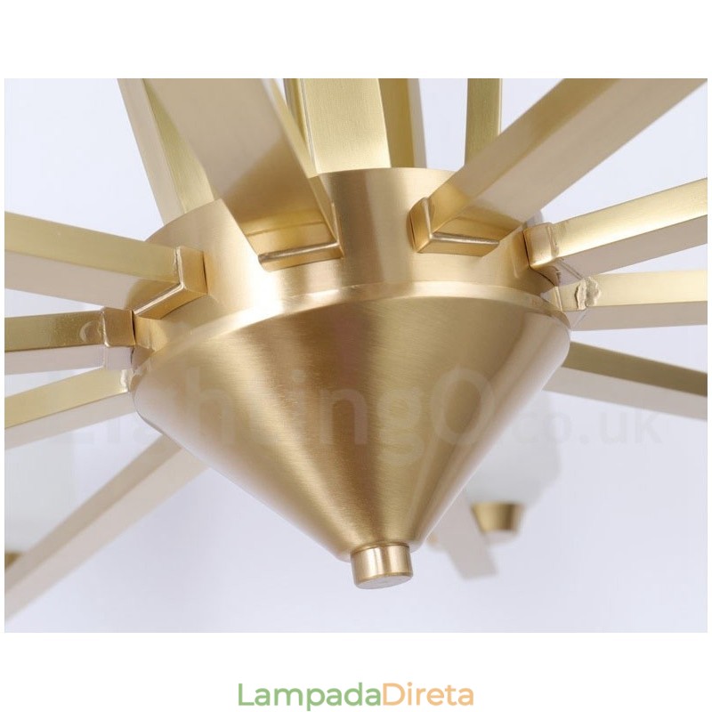 Lustre pendente de latão vintage retrô com cúpulas de vidro