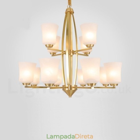 12 Luzes Puro Latão Grande Luxuoso Rústico Retro Vintage Latão Pingente Lustre com Tons de Vidro 12 Luzes Puro Latão Grande Luxuoso Rústico Retro Vintage Latão Pingente Lustre com Tons de Vidro