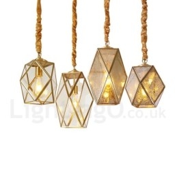 Luminária pendente estilo nórdico rústica de latão puro com cúpula de vidro