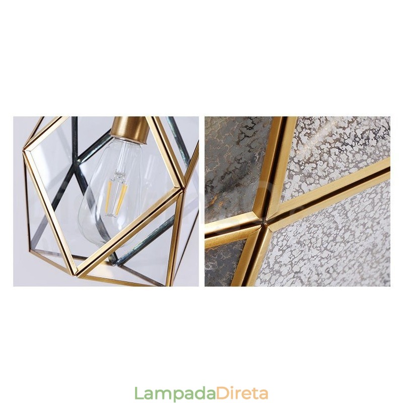 Luminária pendente estilo nórdico rústica de latão puro com cúpula de vidro