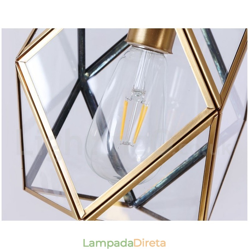 Luminária pendente estilo nórdico rústica de latão puro com cúpula de vidro