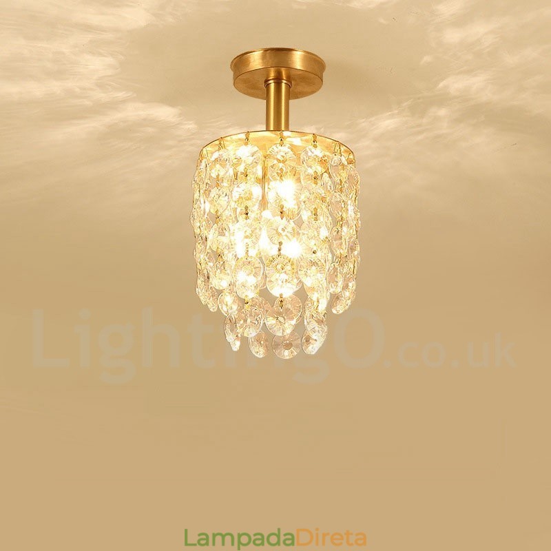 Pure Brass Rustic Lodge Nordic Style Luminárias de Teto de Cristal Embutidas