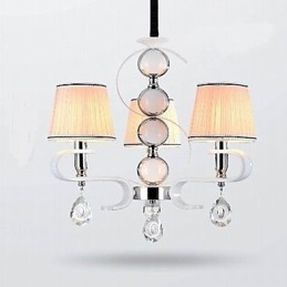 Lustre de tecido 3 luzes lâmpada de alta qualidade anel de prata jade branco