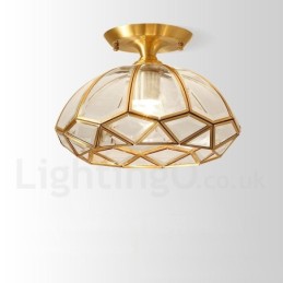 Pure Brass Rustic Lodge Nordic Style Flush Mount Ceiling Light com cúpula de vidro