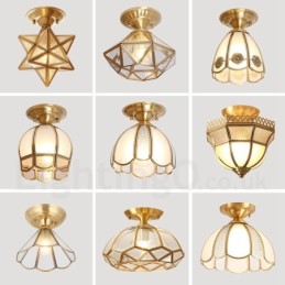 Pure Brass Rustic Lodge Nordic Style Flush Mount Ceiling Light com cúpula de vidro