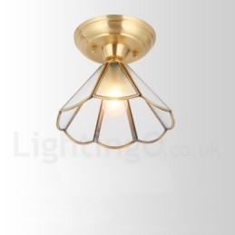 Pure Brass Rustic Lodge Nordic Style Flush Mount Ceiling Light com cúpula de vidro