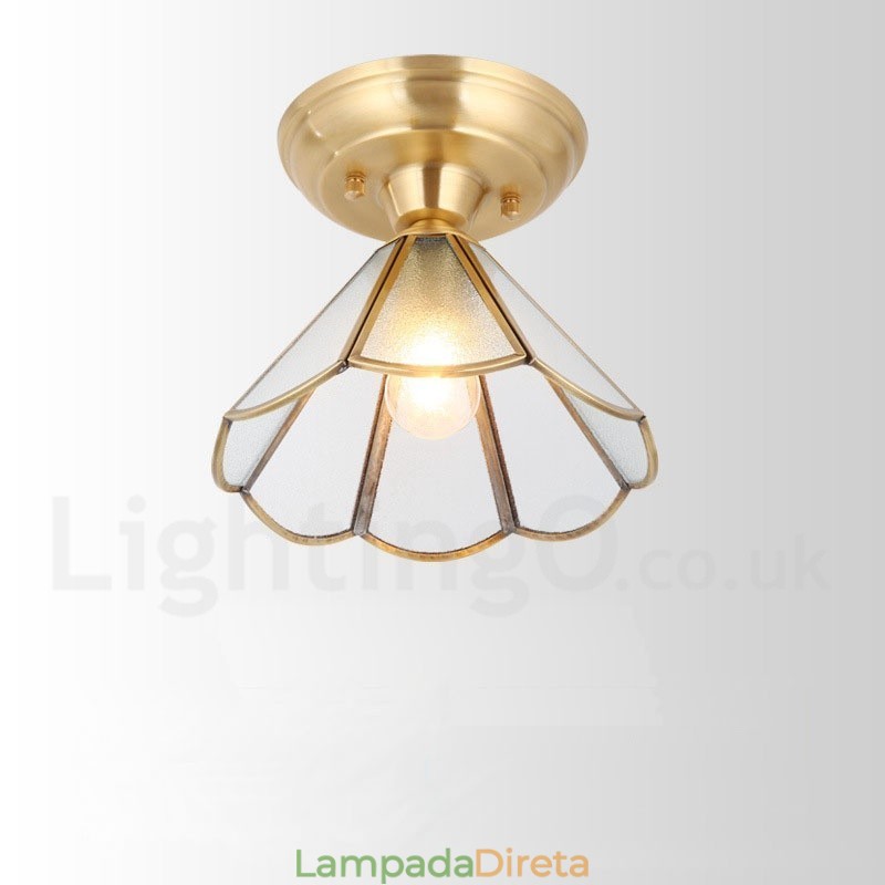 Pure Brass Rustic Lodge Nordic Style Flush Mount Ceiling Light com cúpula de vidro
