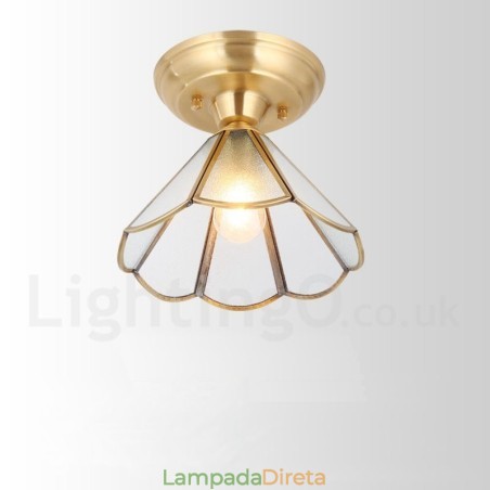 Pure Brass Rustic Lodge Nordic Style Flush Mount Ceiling Light com cúpula de vidro Pure Brass Rustic Lodge Nordic Style Flush Mount Ceiling Light com cúpula de vidro