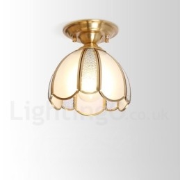 Pure Brass Rustic Lodge Nordic Style Flush Mount Ceiling Light com cúpula de vidro