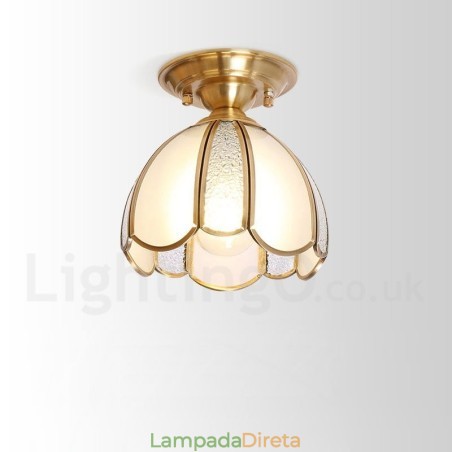 Pure Brass Rustic Lodge Nordic Style Flush Mount Ceiling Light com cúpula de vidro Pure Brass Rustic Lodge Nordic Style Flush Mount Ceiling Light com cúpula de vidro