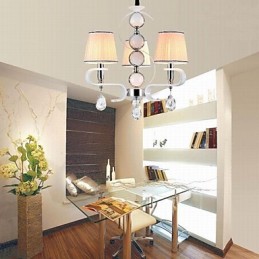 Lustre de tecido 3 luzes lâmpada de alta qualidade anel de prata jade branco