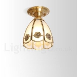 Pure Brass Rustic Lodge Nordic Style Flush Mount Ceiling Light com cúpula de vidro