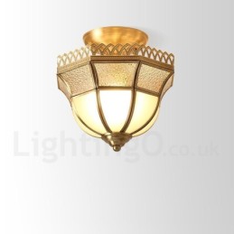 Pure Brass Rustic Lodge Nordic Style Flush Mount Ceiling Light com cúpula de vidro