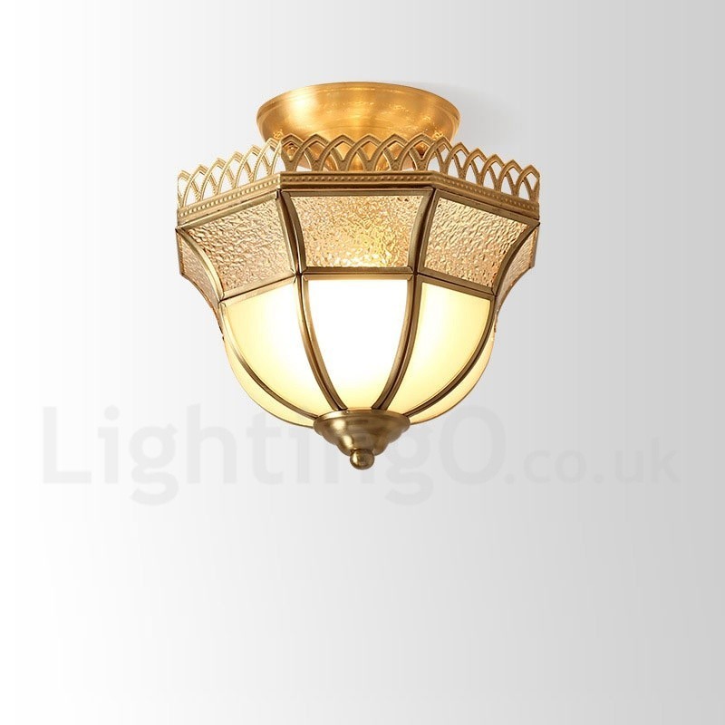 Pure Brass Rustic Lodge Nordic Style Flush Mount Ceiling Light com cúpula de vidro