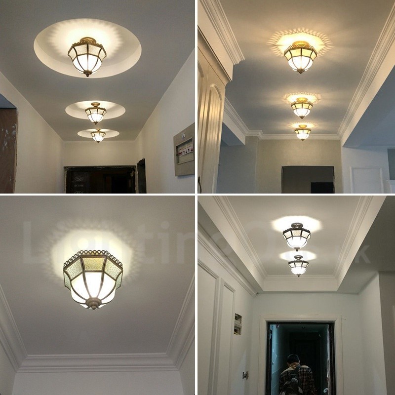 Pure Brass Rustic Lodge Nordic Style Flush Mount Ceiling Light com cúpula de vidro