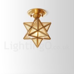 Pure Brass Rustic Lodge Nordic Style Flush Mount Ceiling Light com cúpula de vidro
