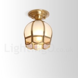 Pure Brass Rustic Lodge Nordic Style Flush Mount Ceiling Light com cúpula de vidro