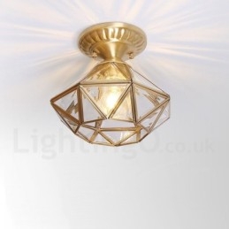 Pure Brass Rustic Lodge Nordic Style Flush Mount Ceiling Light com cúpula de vidro