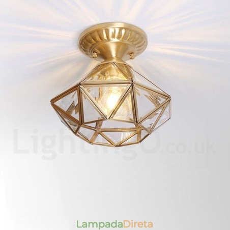Pure Brass Rustic Lodge Nordic Style Flush Mount Ceiling Light com cúpula de vidro