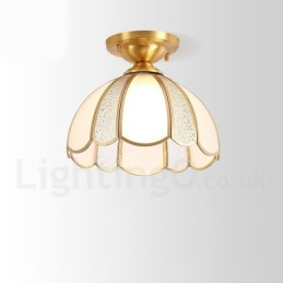 Pure Brass Rustic Lodge Nordic Style Flush Mount Ceiling Light com cúpula de vidro