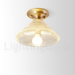 Pure Brass Rustic Lodge Nordic Style Flush Mount Ceiling Light com cúpula de vidro