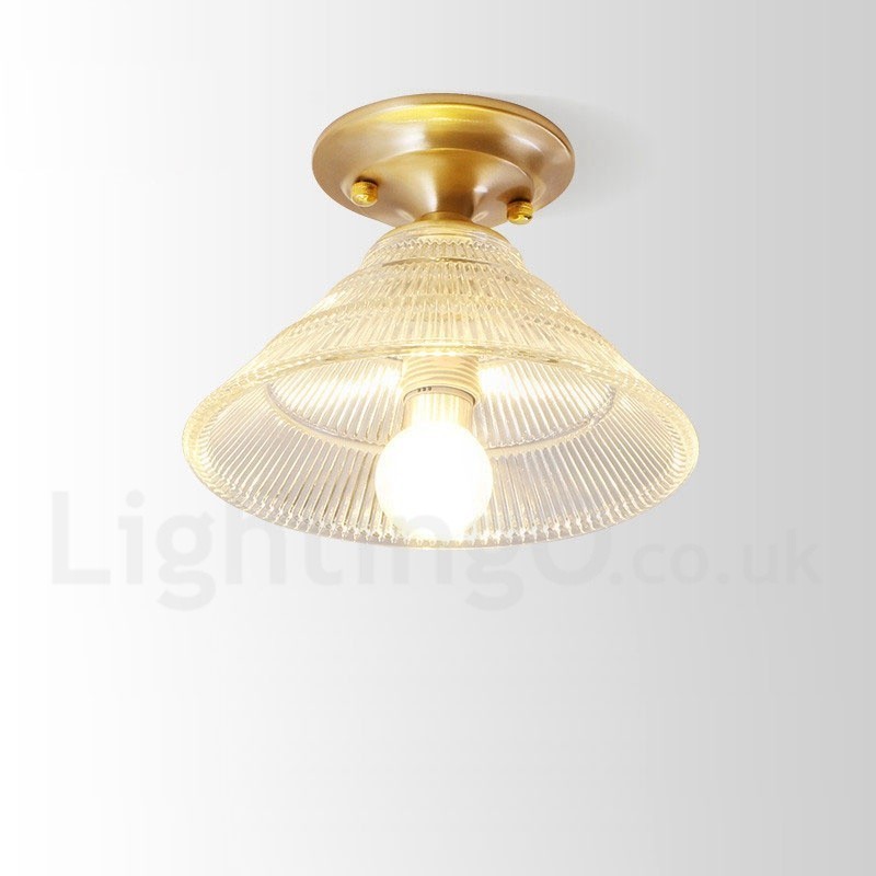 Pure Brass Rustic Lodge Nordic Style Flush Mount Ceiling Light com cúpula de vidro