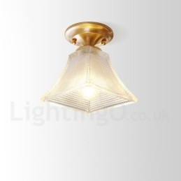 Pure Brass Rustic Lodge Nordic Style Flush Mount Ceiling Light com cúpula de vidro