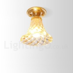 Pure Brass Rustic Lodge Nordic Style Flush Mount Ceiling Light com cúpula de vidro