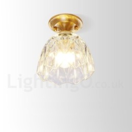 Pure Brass Rustic Lodge Nordic Style Flush Mount Ceiling Light com cúpula de vidro