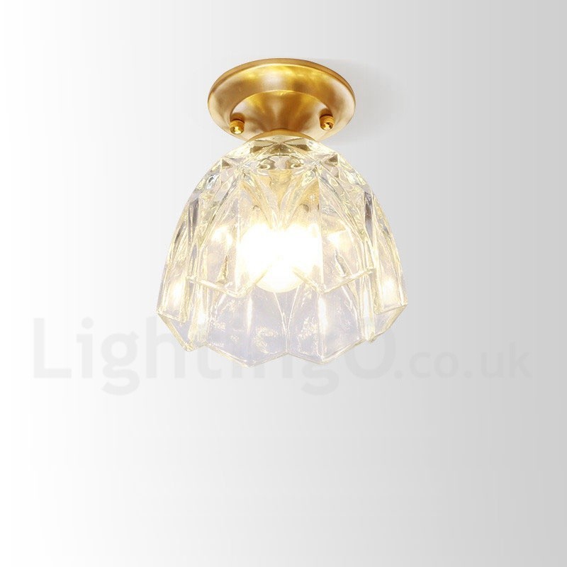 Pure Brass Rustic Lodge Nordic Style Flush Mount Ceiling Light com cúpula de vidro