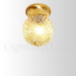 Pure Brass Rustic Lodge Nordic Style Flush Mount Ceiling Light com cúpula de vidro