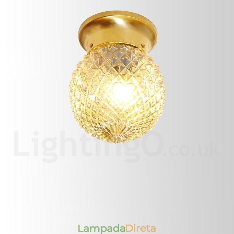 Pure Brass Rustic Lodge Nordic Style Flush Mount Ceiling Light com cúpula de vidro