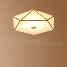Pure Brass Rustic Lodge Nordic Style Flush Mount Ceiling Light com cúpula de vidro