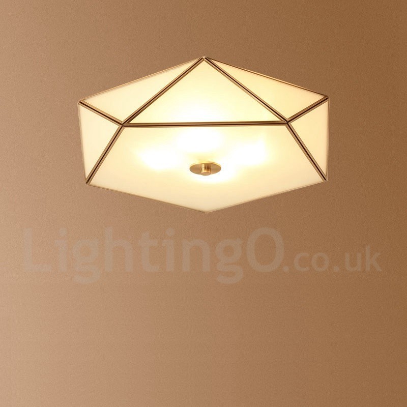 Pure Brass Rustic Lodge Nordic Style Flush Mount Ceiling Light com cúpula de vidro